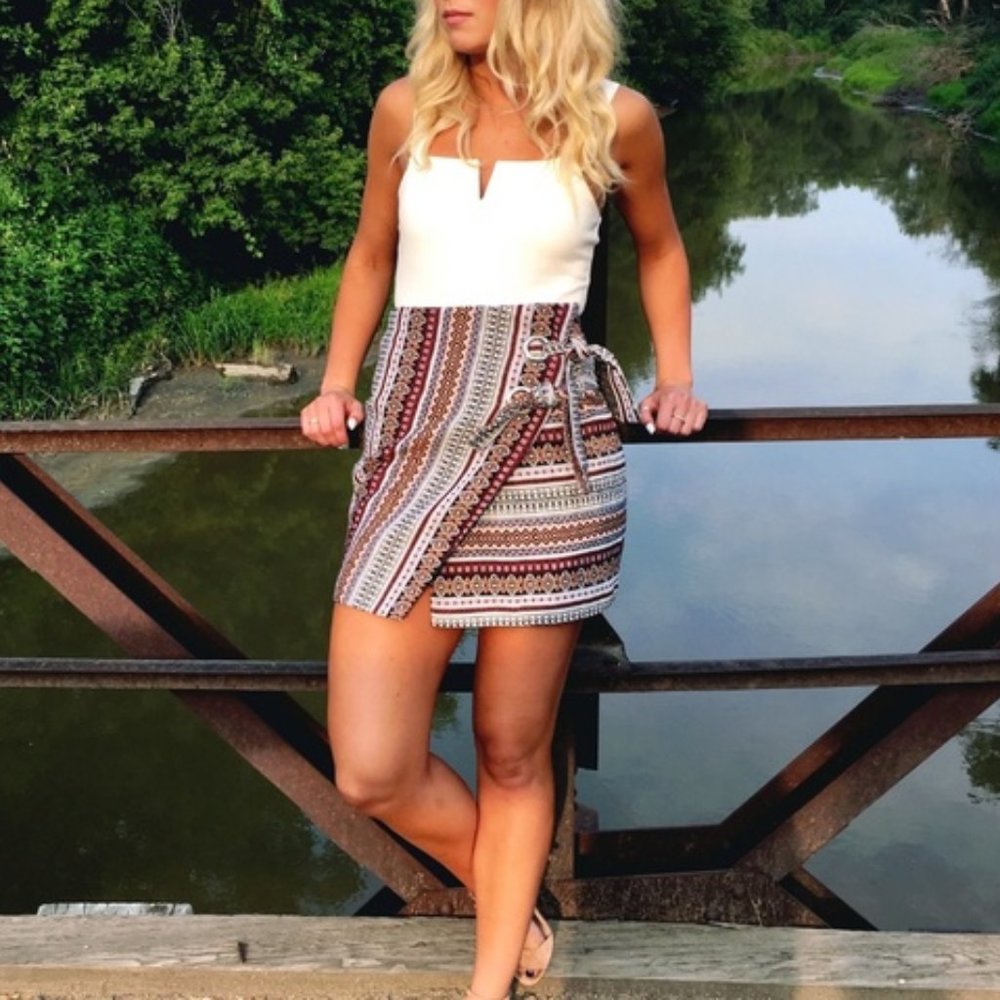 PREM Boho Tribal Wrap High Waisted Mini Skirt NWT - Picture 3 of 9